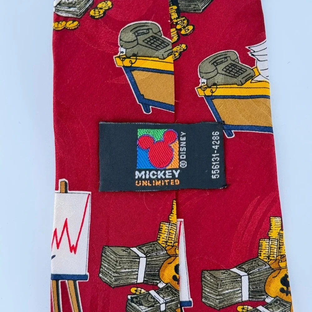 MICKEY UNLIMITED Mickey Mouse Money Silk Tie Red Vintage Disney Businessman